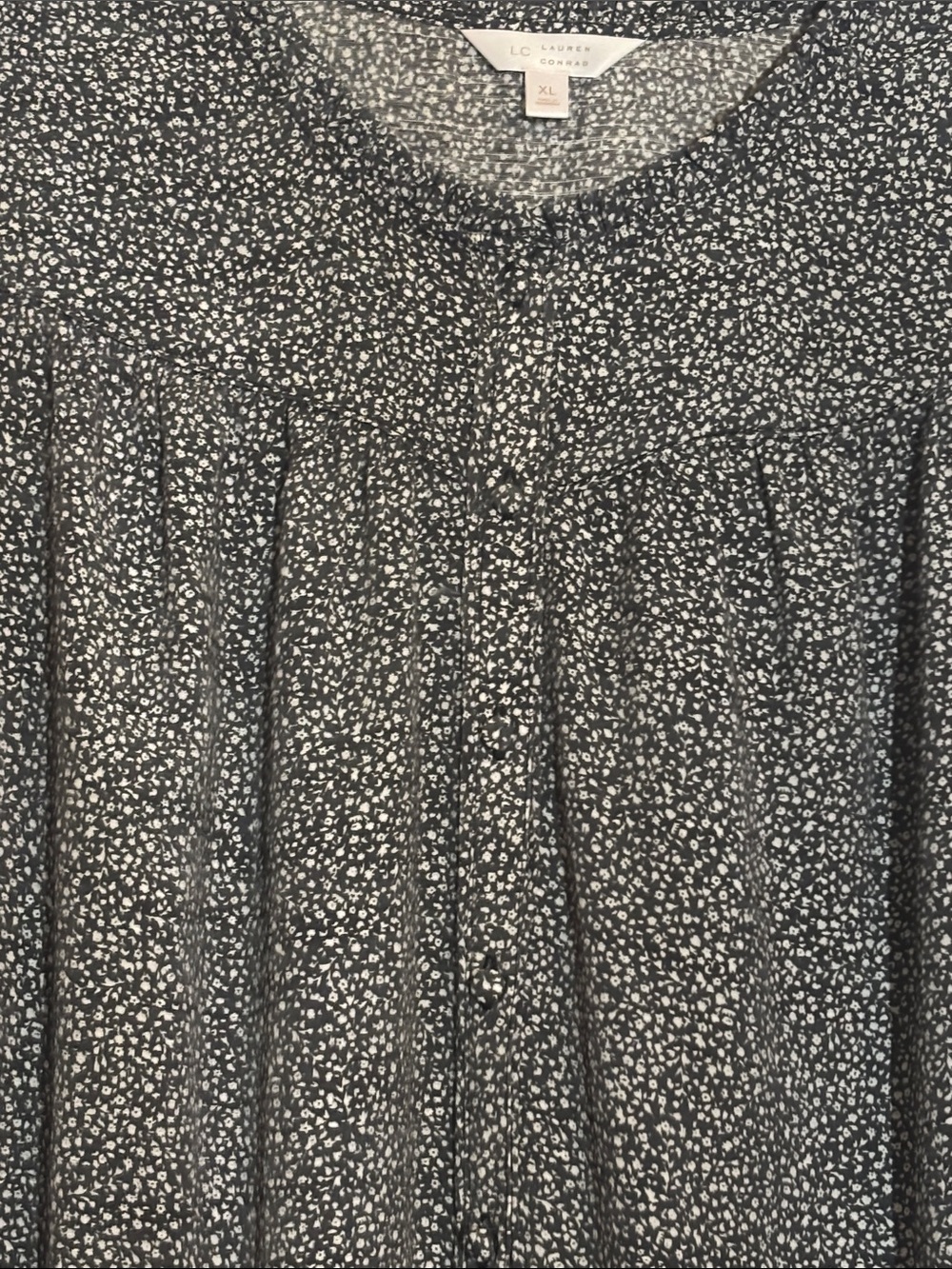 LC Black White Ditsy Floral Peasant Blouse Long Sleeve Button Front Top XL - Picture 4 of 9